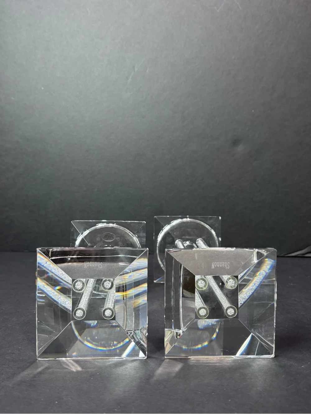Shannon Crystal Candle Holders Set of 2 Rhinestone Square 7” & 9”